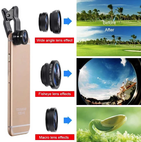 3-in-1 Smartphone Camera Lensset - Groothoek, Macro en Fisheye Lenzen